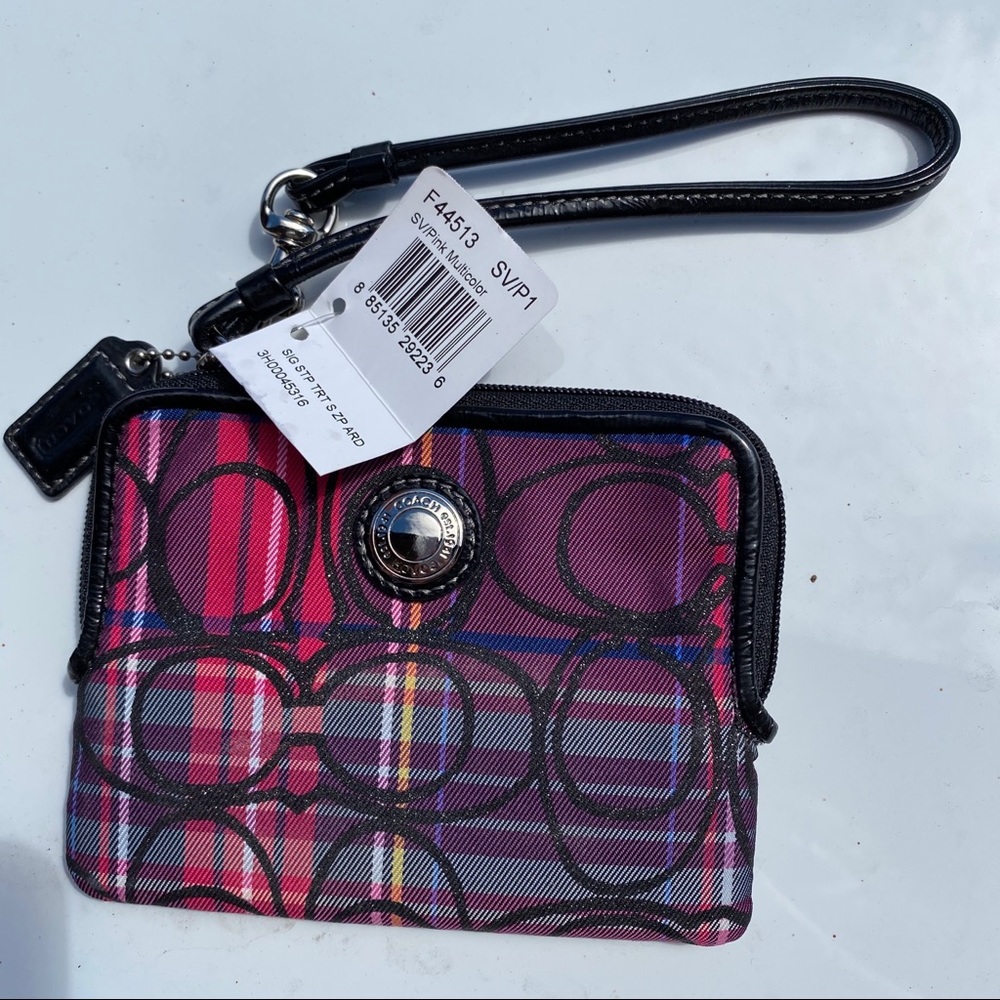 COACH Signature Stripe Tartan Zip Wallet